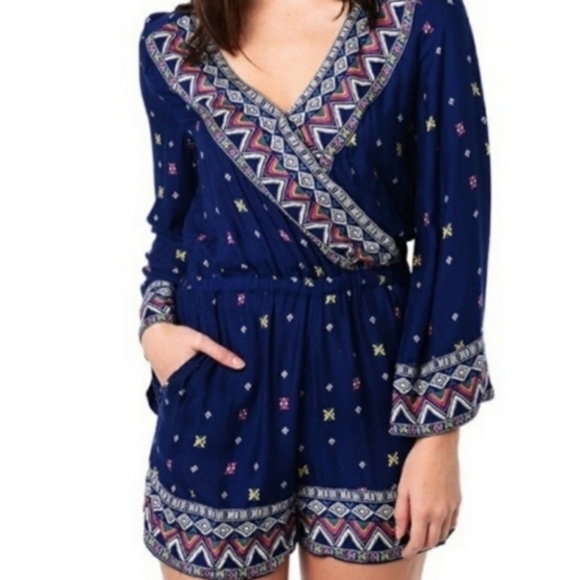 Shorts Jumpsuit Blue Romper Long Sleeves Shorts Rayon Blue Spring Summer XL - Picture 8 of 10